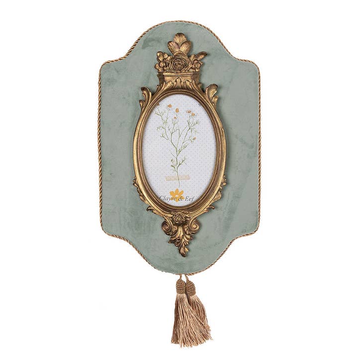 Moldura para foto 10x15 cm verde com detalhes dourados em plástico - Clayre & Eef por atacado de Clayre & Eef