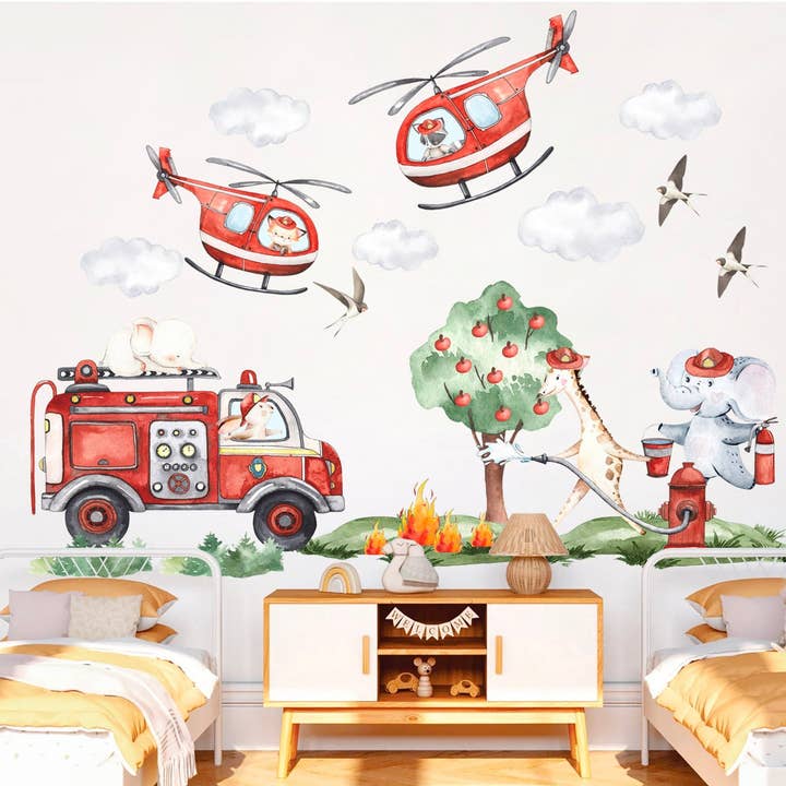 Animal Fire Brigade Rescue Fire Truck Helicopter Giraffe Elephant Wall Decal - BR318L and other Purchase Wholesale firewood helston. Free Returns & Net 60 Terms on Faire trending on Faire.
