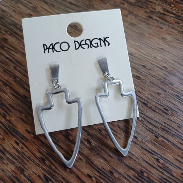 Paco Designs - Wholesale Dangle Earrings - Silver OR Gold Sleek Hammered Arrowhead Earrings on Post0