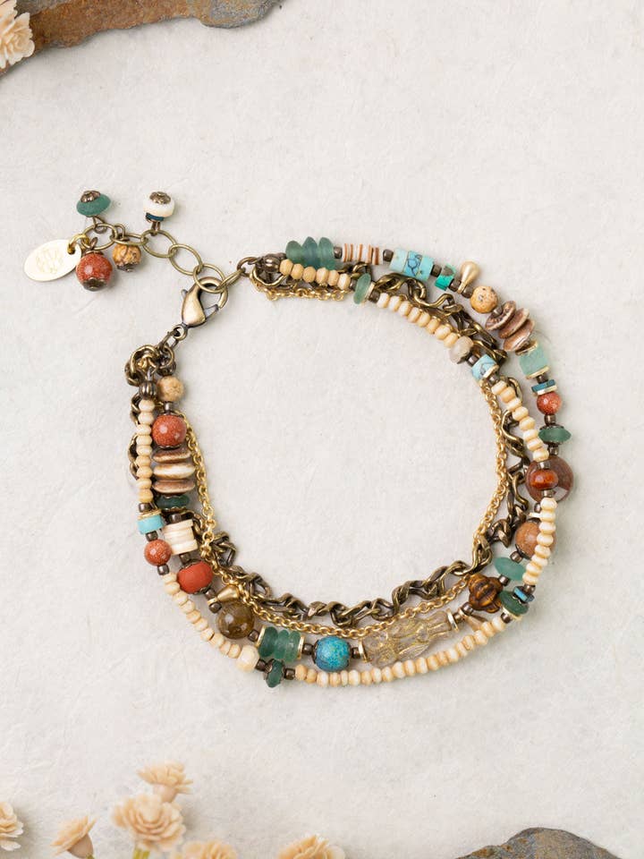 Enlighten 7.75-8.75" Czech Glass, Sea Glass, Shell Multistrand Bracelet for wholesale by Anne Vaughan Designs Jewelry