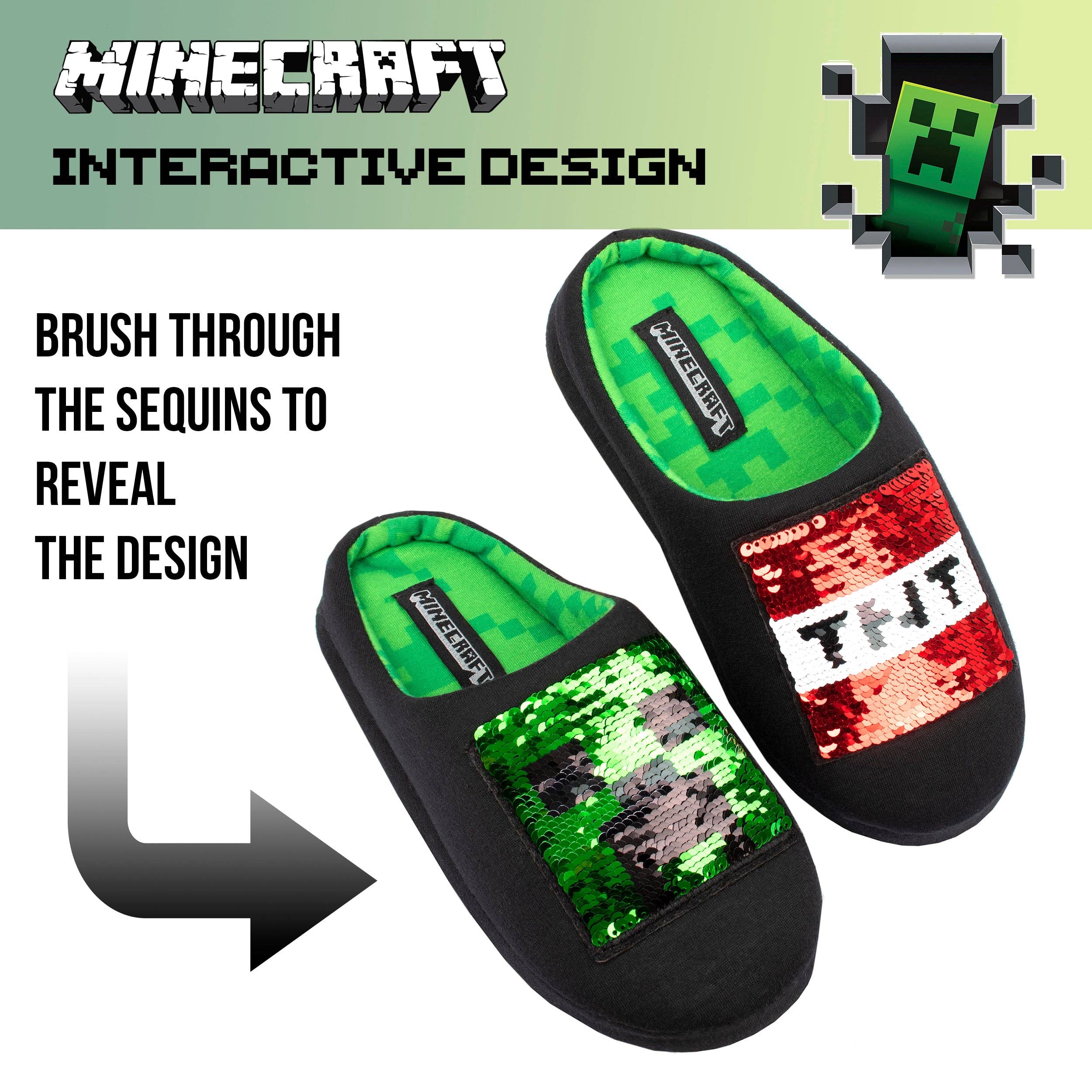 Fringoo Group Ltd - Wholesale Slippers - Kids - Minecraft Sequin Slippers - Creeper & TNT Box2