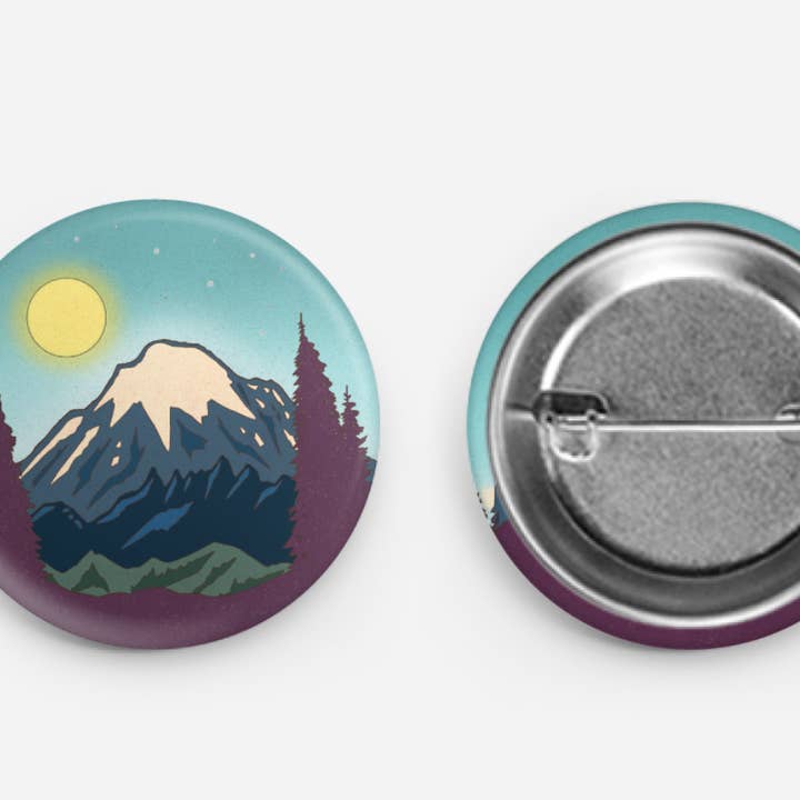Mount Rainier Full Moon Button Pin for wholesale by Heirloom Design Co.