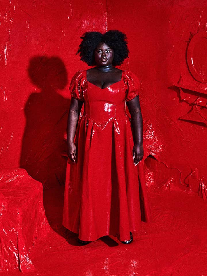 Red Vinyl Virgin Gown for wholesale by Fashion Brand Company