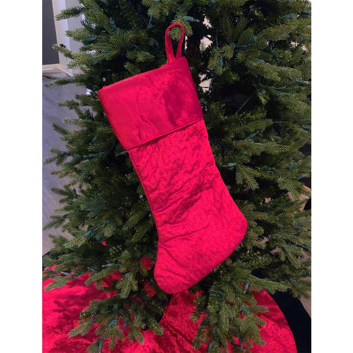 Fennco Styles – wholesale Julstrumpa – Rödgrön klassisk julstrumpa i sammetsträd