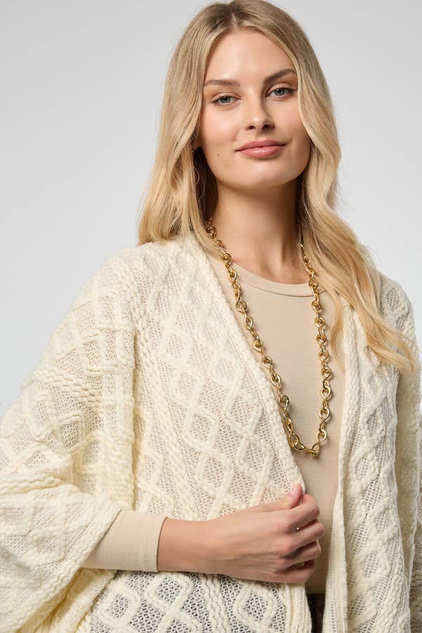 SAACHI - Venta al por mayor Kimono - Mujer - Ruana con Flecos de Cable1