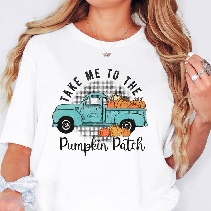 Leva-me ao Campo de Abóboras T-shirt Gráfica de Outono por atacado de Happy Mail Wholesale