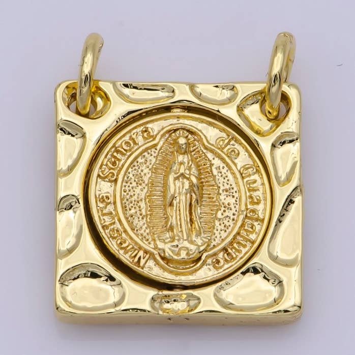 Dainty Vintage Square Lady Guadalupe Charm Religious Medallion Necklace Pendant Virgin Mary for Jewelry Making G-875 for wholesale by Aim Eternal