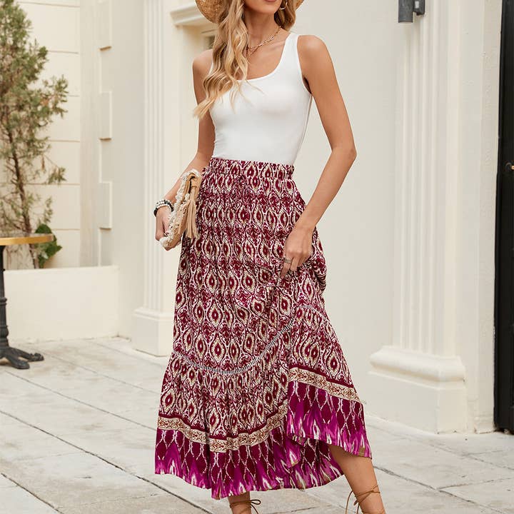 UNISHE – Großhandel Rock – Damen – Sommerliche Boho-Midirock mit Blumenmuster für den Strand ZK26741