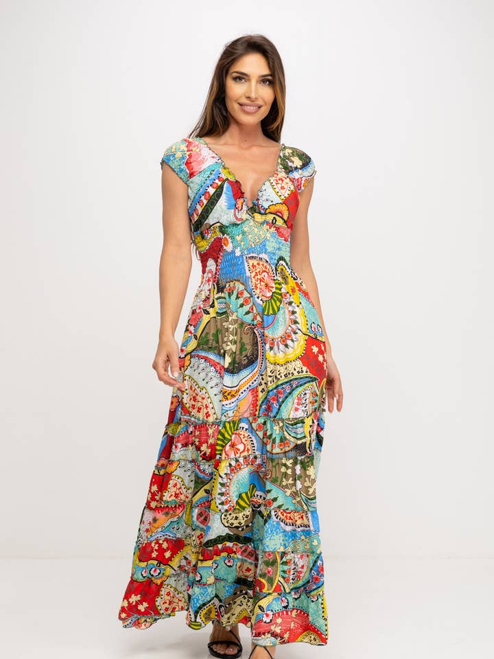Multicolored LI9377V PRINTED DRESS for wholesale on Faire