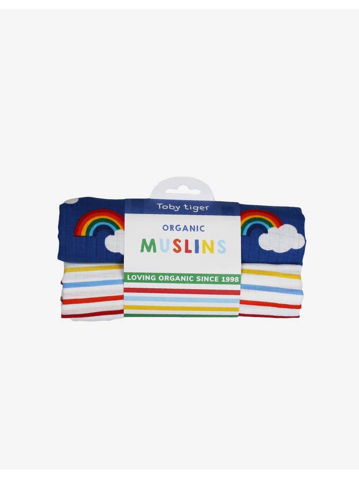 Toby Tiger GmbH - Wholesale Swaddle - Baby - Bio-Baumwoll Musselintücher mit Regenbogen-Druck 2-er Pack