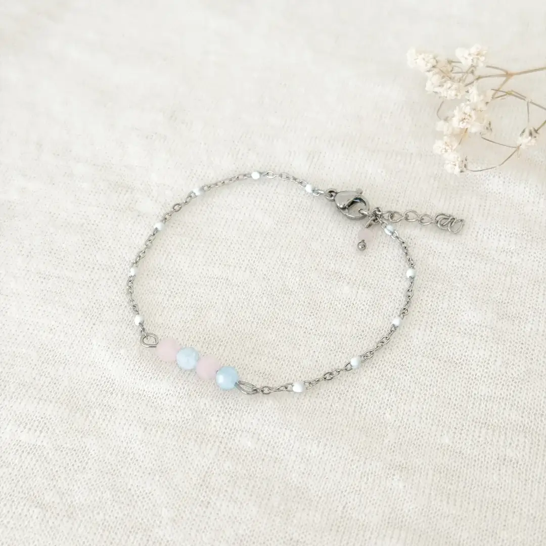 Saint Clairmont - Wholesale Beaded Bracelet - Aquamarine & Rose Quartz Bracelet - Silver1