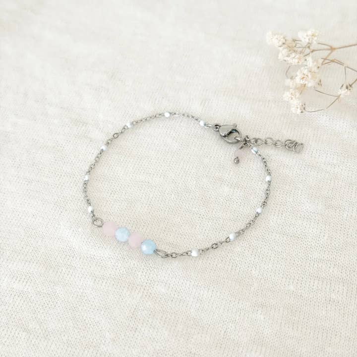 Saint Clairmont - Wholesale Beaded Bracelet - Aquamarine & Rose Quartz Bracelet - Silver1