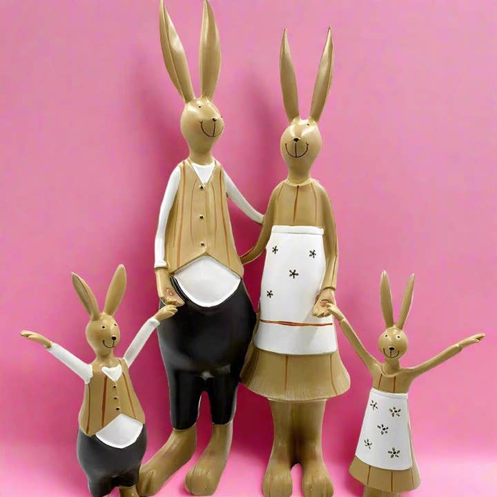 Dekoration Familie Vier Hasen aus Kunstharz für den Großhandel von KiddieKickz