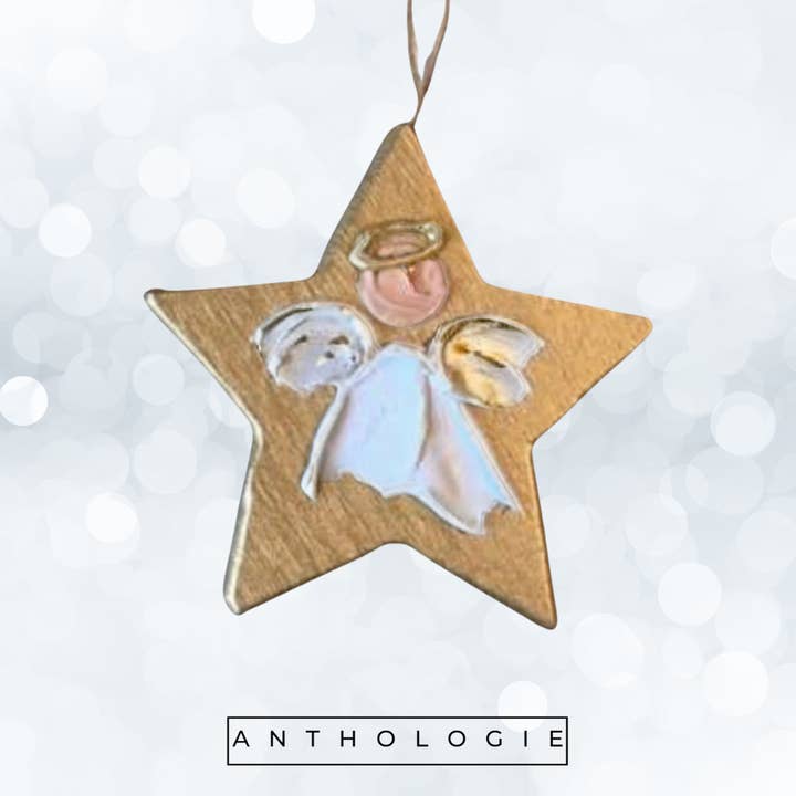 Ornamento Anjo - Ornamento de Anjo Estrela em Madeira ou Tag de Oferta por atacado de Anthologie, Co.