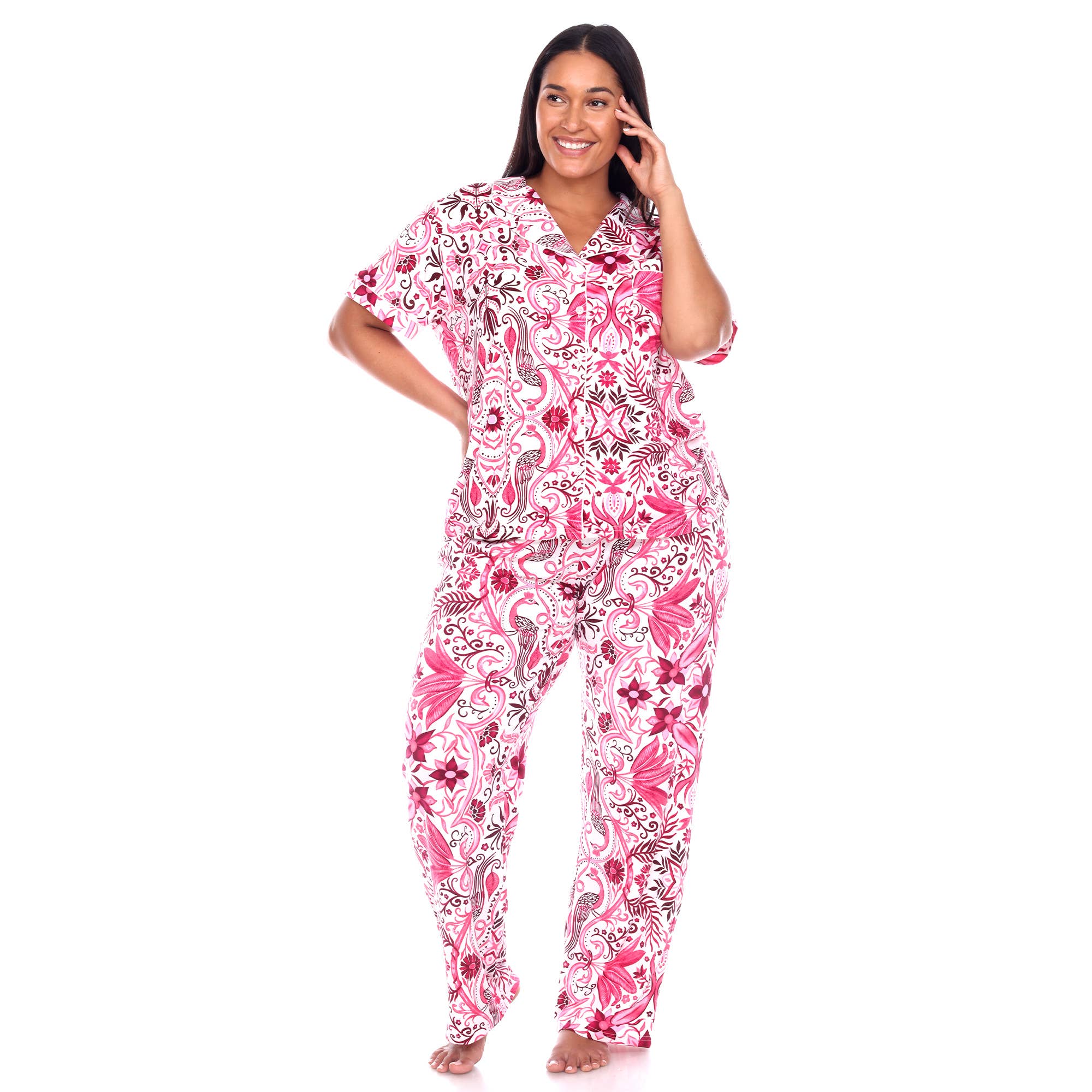WHITE MARK – Großhandel Schlafanzug-Set – Damen – Übergröße Kurzarm & Hosen Tropical Pyjama-Set15