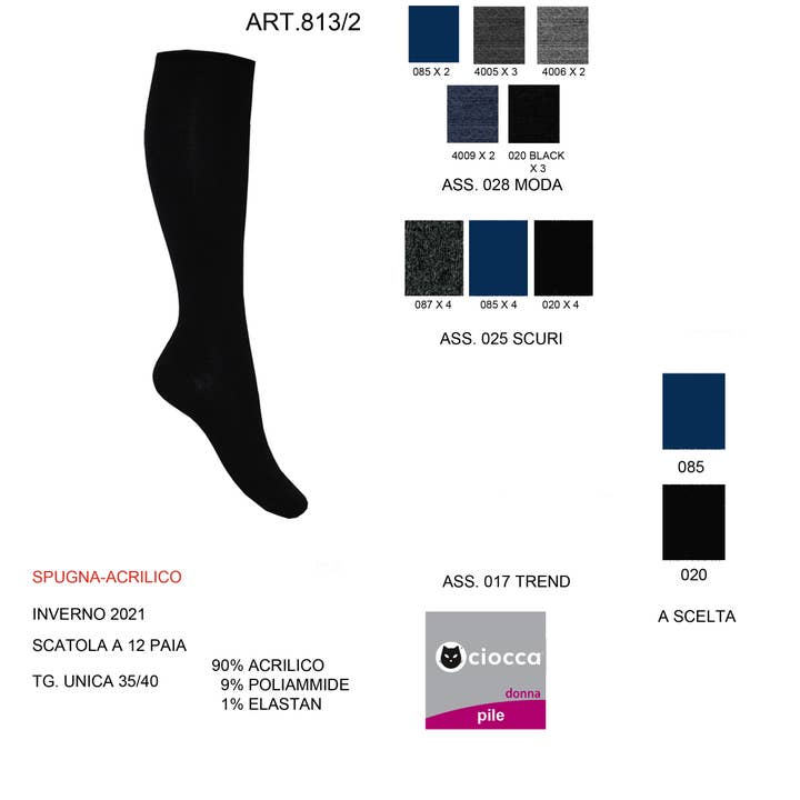 Women’ s Long Stockings in Solid Color Fleece (813/2) for wholesale by Ciocca