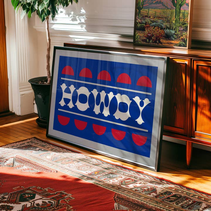Tejas Country Club - Wholesale Art Print - Blue and Red Howdy Home Decor Art Print