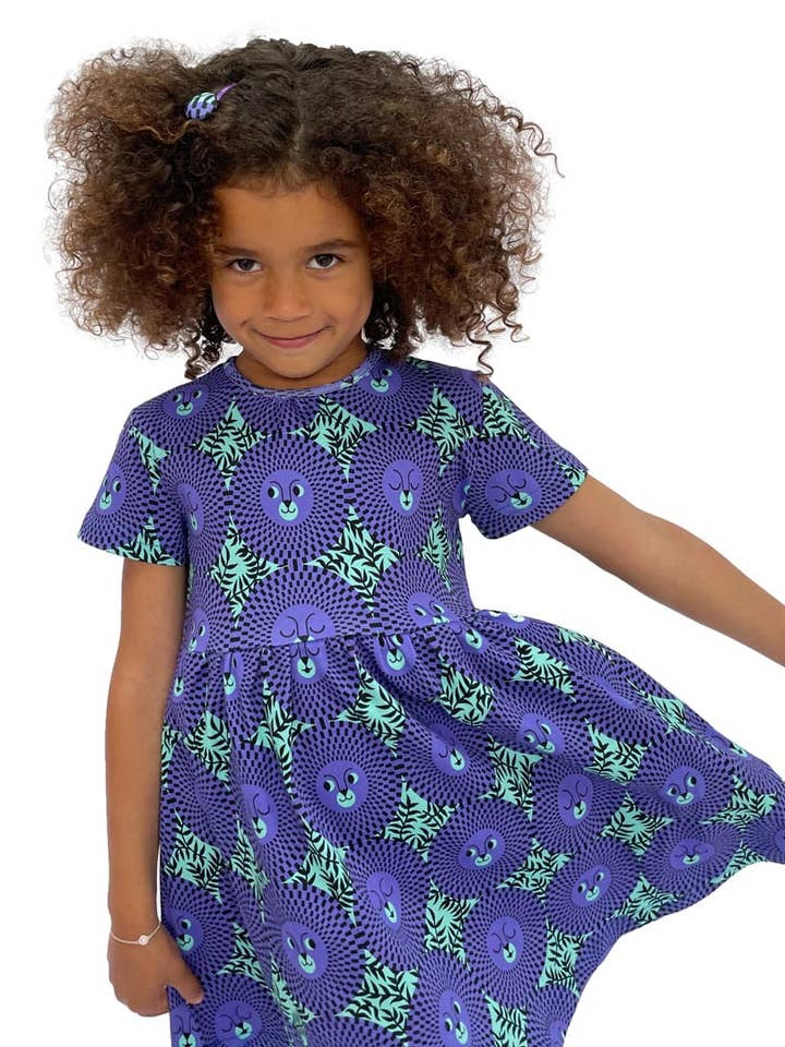 Lion Dress in Green and Purple for wholesale by Tilly & Tojo