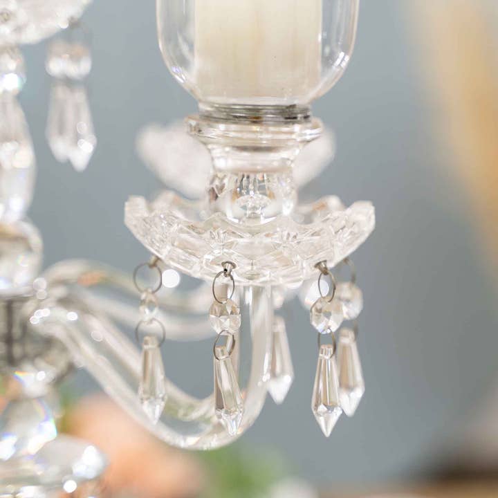 Portofino International Trading, USA - Wholesale Candle Holder - Crystal 5 Arm Candelabra with Glass Hurricane Globes 31"
