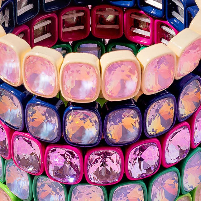 Taylor Elliott Designs - Wholesale Bangle Bracelet - Enamel Stretch Bracelet - Large Rectangle Stones - Layla5