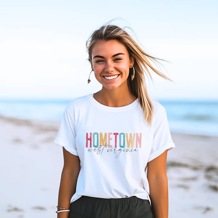 white Bella Canvas T-Shirt White-Watercolor City Hometown Laurel for wholesale on Faire