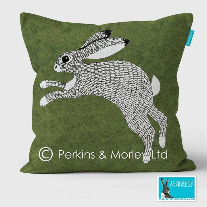 Hare Cushion Green - Bloc Range for wholesale by Perkins & Morley