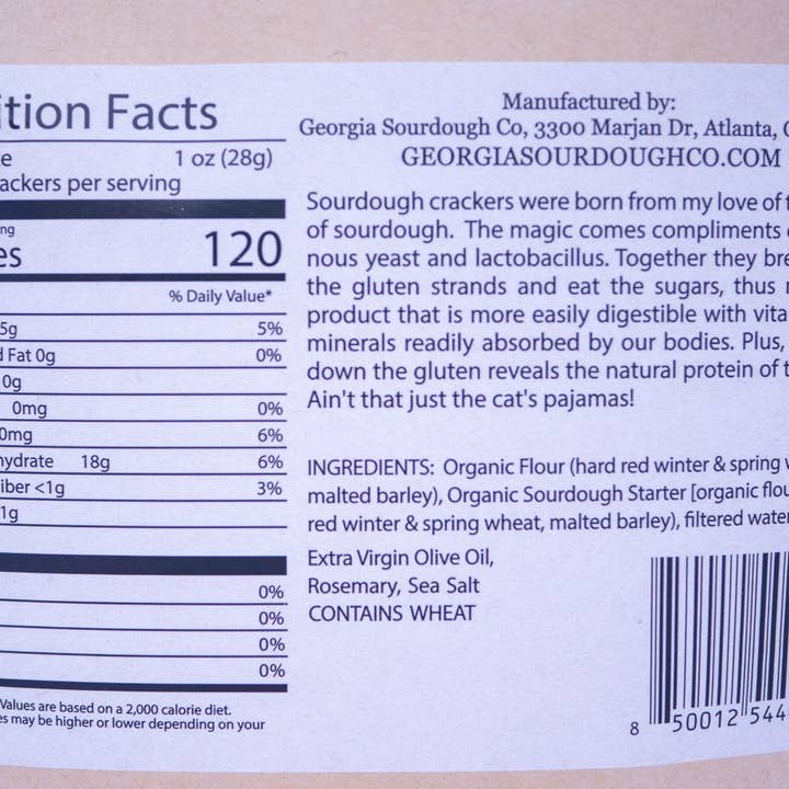 Georgia Sourdough Co. - Wholesale Crackers - Rosemary Olive Oil Crackers