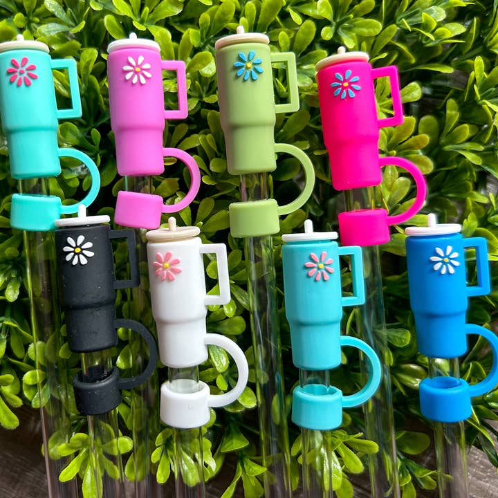JILLIAN INK LLC - Wholesale Drinking Straw - Tumbler with Daisy Silicone Straw Topper Set of 8