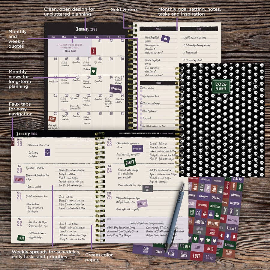 TF Publishing - Paper Goods - Wholesale Planner - 2026 Skulls & Spells Medium Weekly Monthly Planner1
