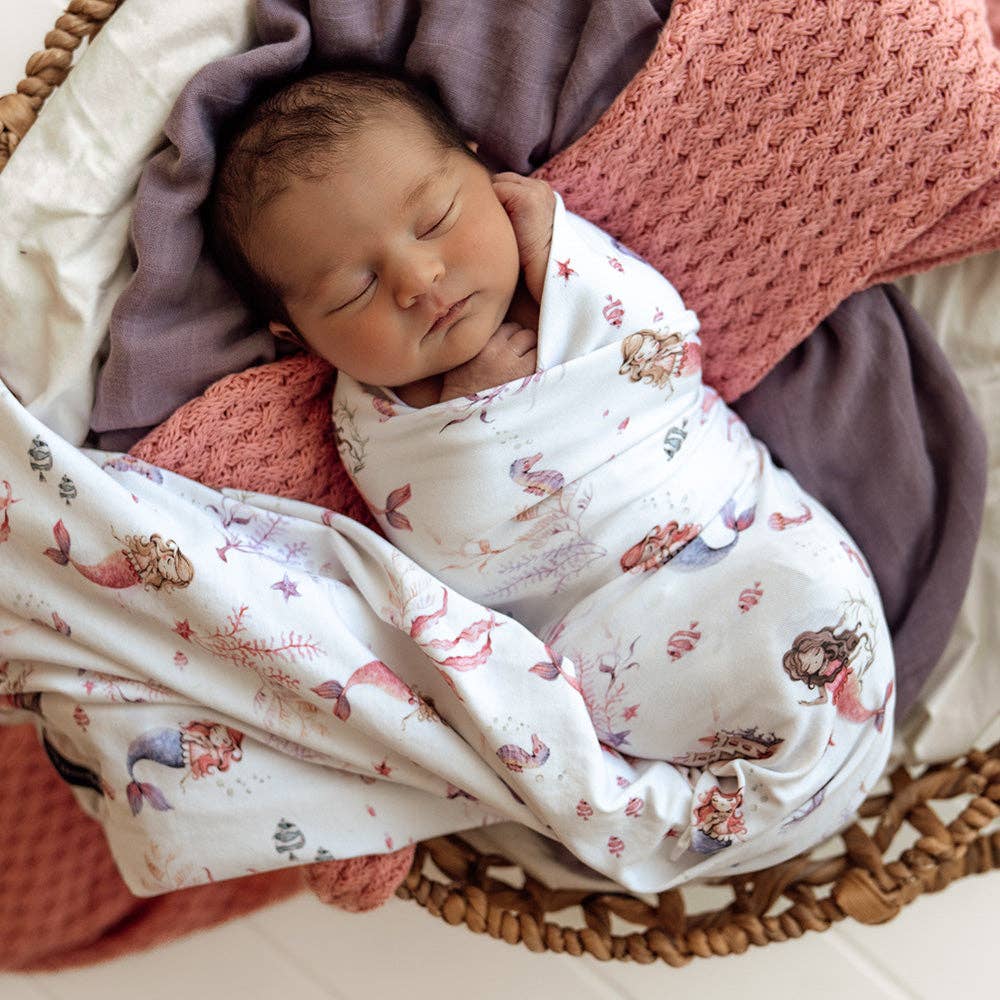 Snuggle Hunny - Wholesale Swaddle Set - Baby - Mermaid Organic Jersey Wrap & Topknot Set3