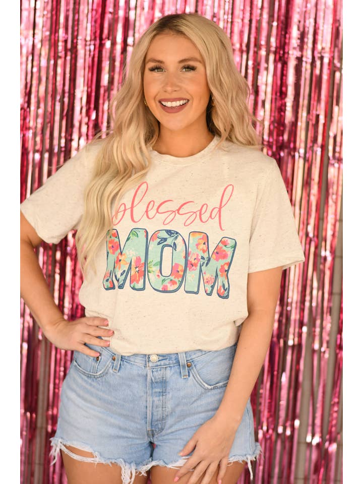 Oatmeal Blessed Floral Pick Your Name Tees for wholesale on Faire