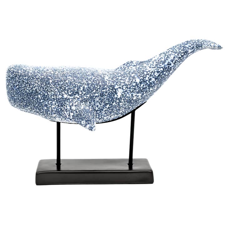 D547W15BALEIAAZUL EM SUPORTE Escultura Ornamental em Porcelana Cerâmica por atacado de Art Floral Trading LLC