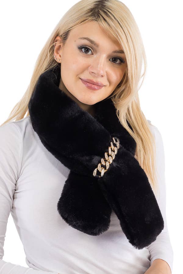 Cap Zone - Vendita all'ingrosso Sciarpa - Donna - Sciarpa a stola oblunga in pelliccia sintetica morbida con decorazione a catena cubana4
