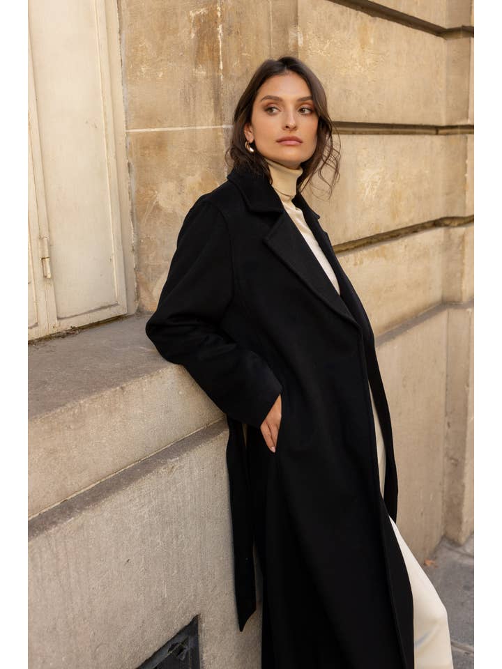 Attentif Paris - Wholesale Coat - Women's - Belted long coat in blended wool55