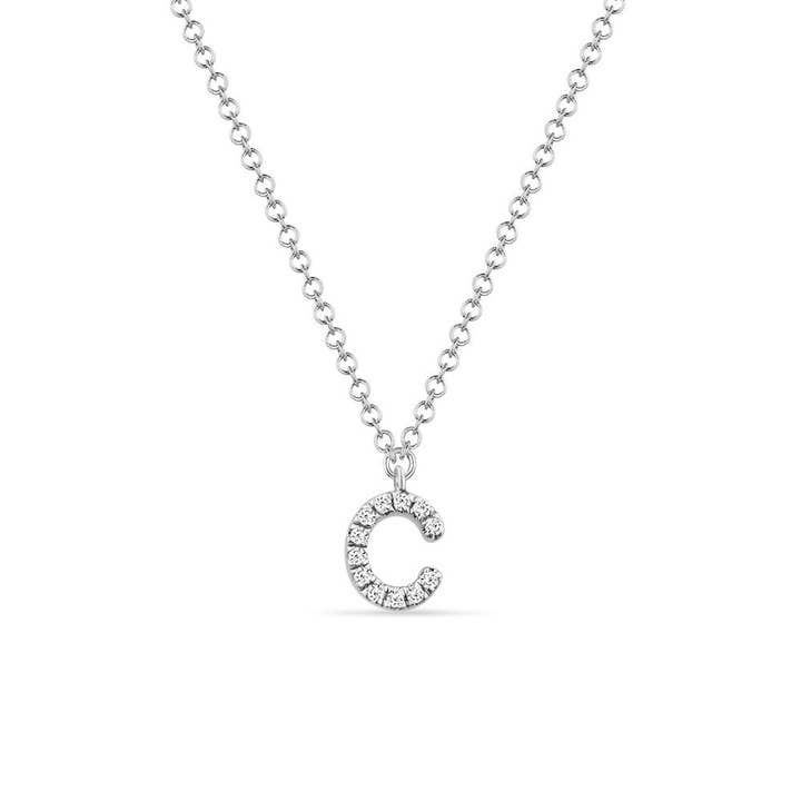 Lettre « C » en or blanc 14 carats et diamants pour la vente par Leaf Jewelry