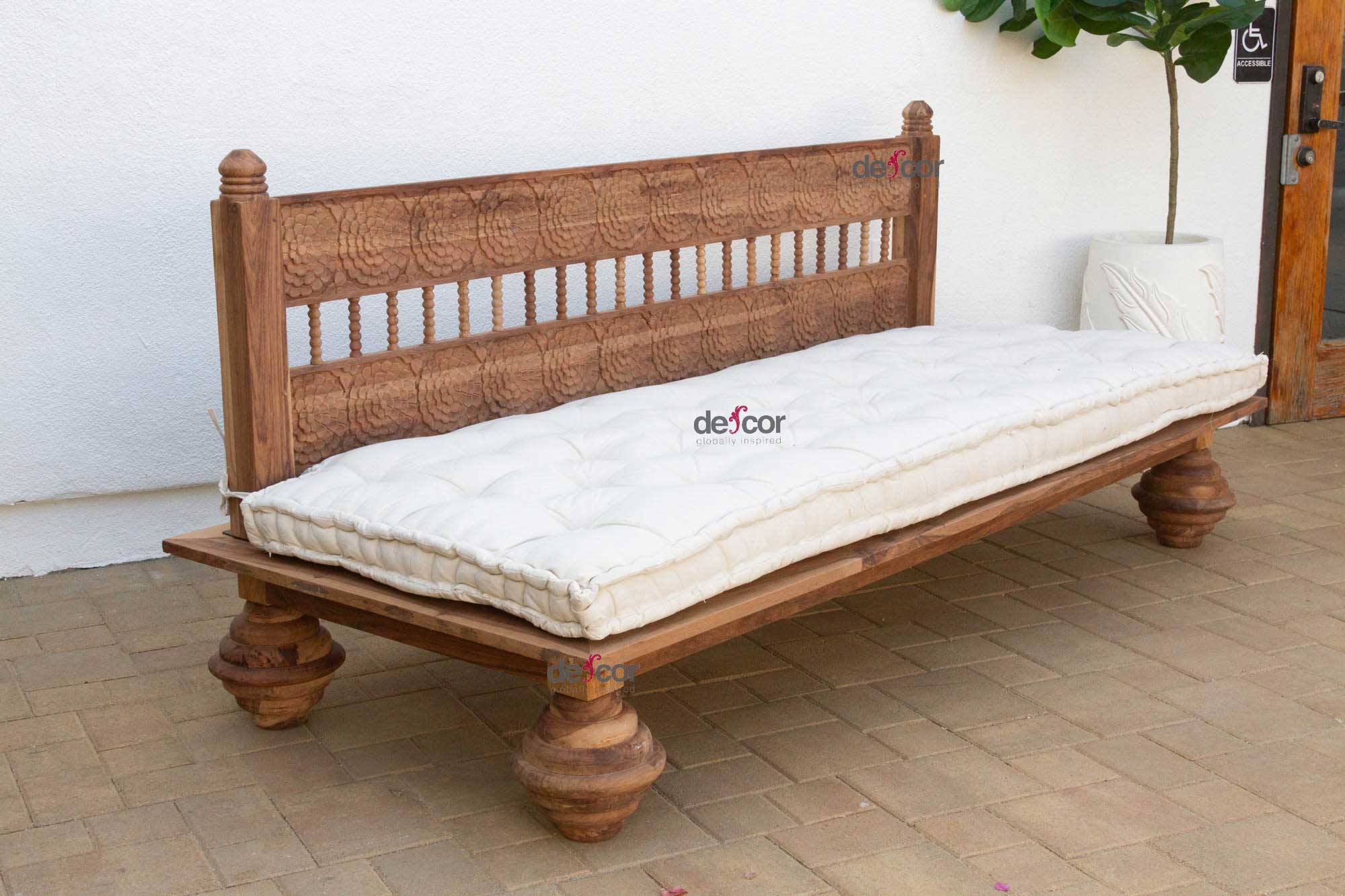 De-cor - Vente Banquette - Banquette-lit florale en bois récupéré naturel Lotus7