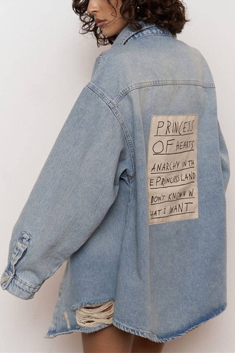 Mccolin - Wholesale Denim Jacket - Women's - Oversized Distressed Denim Jacket7