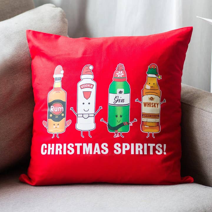 'Christmas Spirits' Funny Christmas Cushion for wholesale by Of Life & Lemons