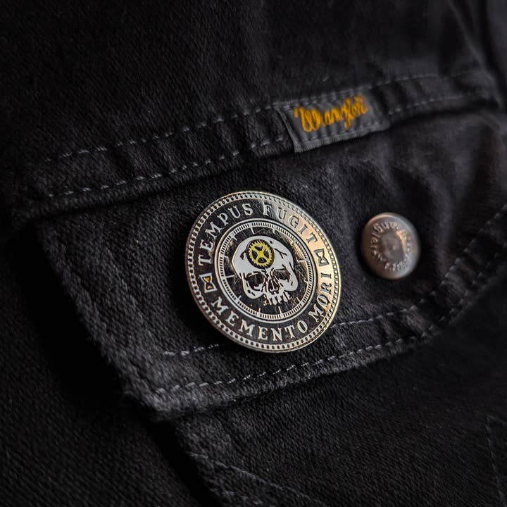 Tempus Fugit / Memento Mori Enamel Pin for wholesale by Carpe Diem EDC