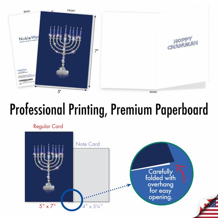 NobleWorks - Wholesale Hanukkah Card - Boxed Hanukkah Cards - Menorah Bling