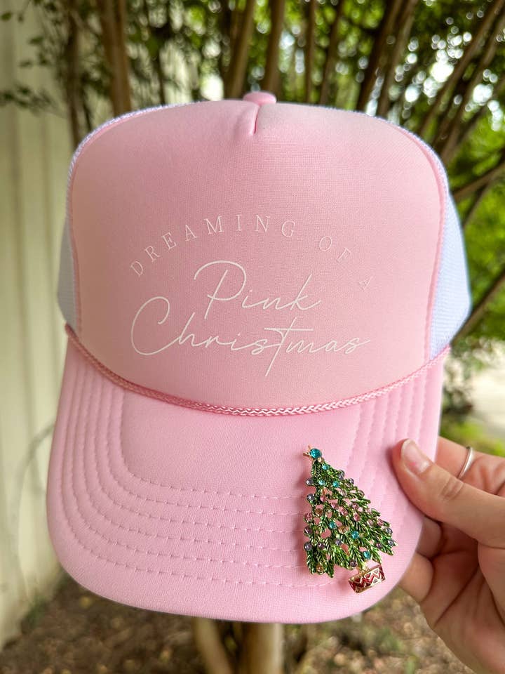 Dreaming Of A Pink Christmas Pink/White Trucker for wholesale by Southern Bliss Co.