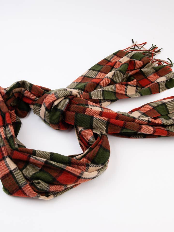SVBL1001-CORBET M. CHECK CHRISTMAS SCARF-RUST/OLIVE for wholesale by Lucca Couture