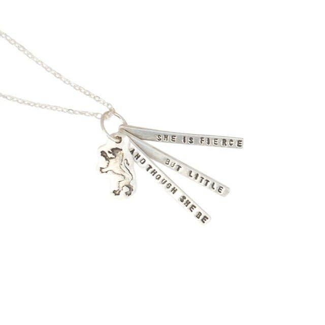 Chocolate and Steel - Wholesale Pendant/Charm Necklace - And though she be but little she is fierce - Shakespeare quote necklace1