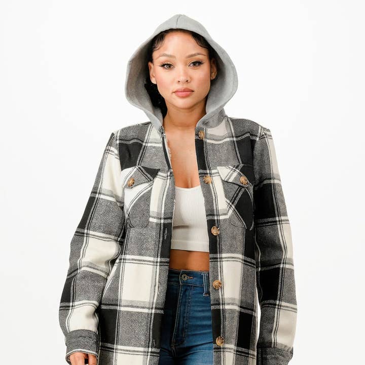 Casaco com Capuz e Padrão Xadrez por atacado de CC Wholesale Clothing