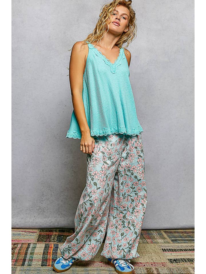 Pol Clothing - Wholesale Tank Top - Women's - V-neck Sleevleess Lace Trim Solid Tank Top SALE22