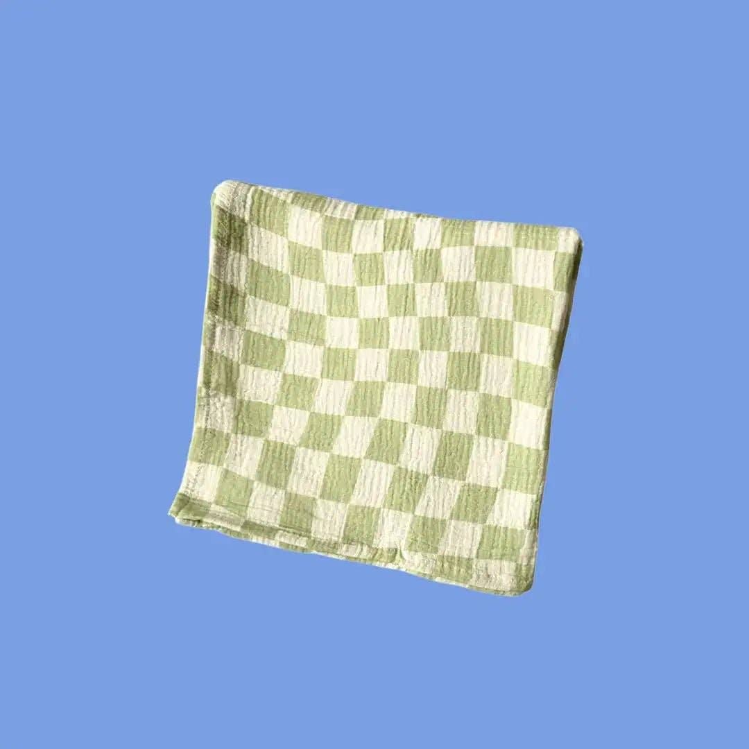 Golden Child - Wholesale Swaddle - Baby - Wavy Baby Checked Organic Cotton Baby Swaddle - Lime