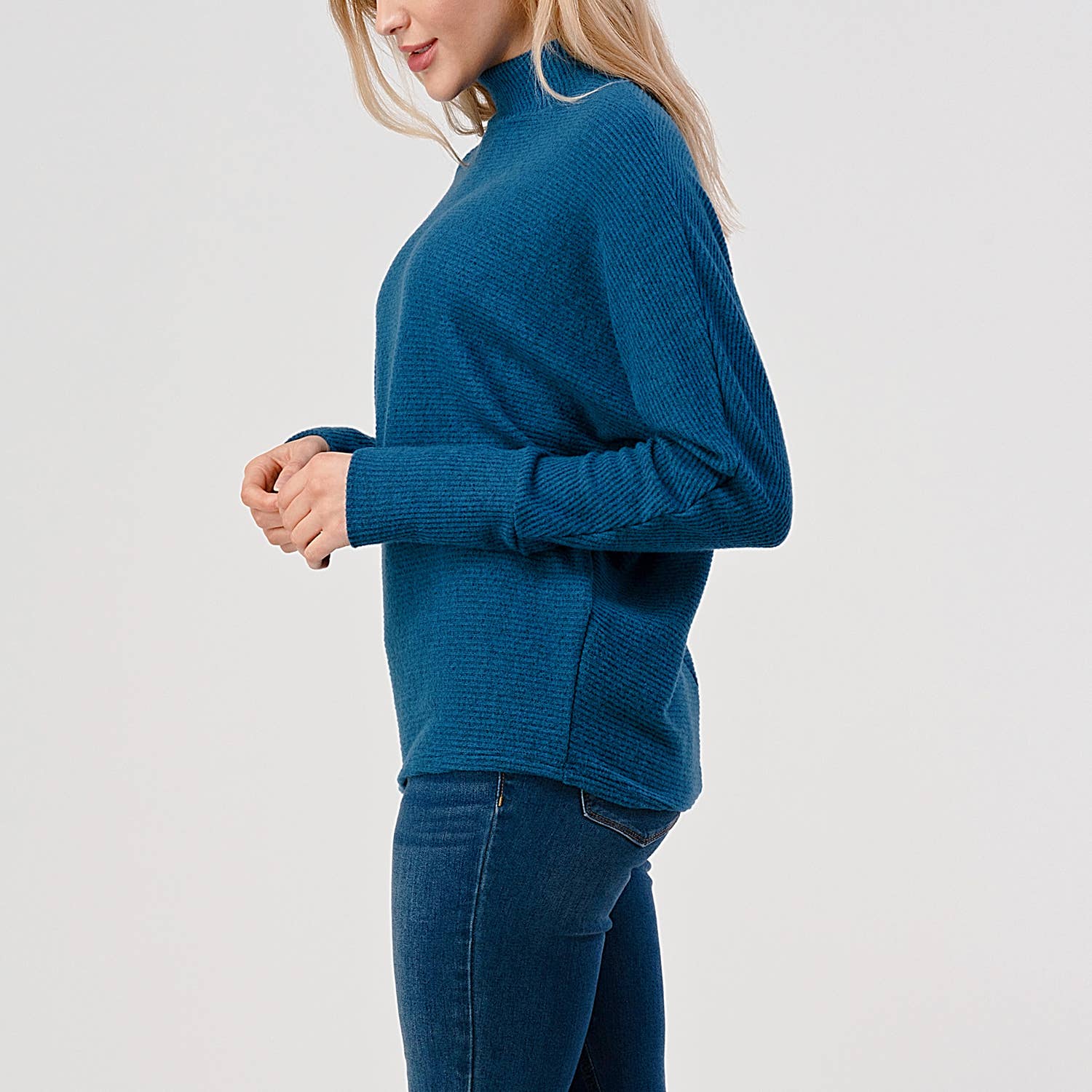 Heimious - Wholesale Knit Top - Women's - Mock Neck Long Dolman Sleeve Ribbed Knit Top, T26122