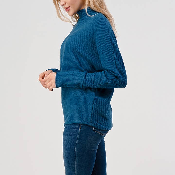 Heimious – Engroshandel Strikket top - Dame – Lang Dolman-ærmet ribstrikket top med mock-hals, T26122