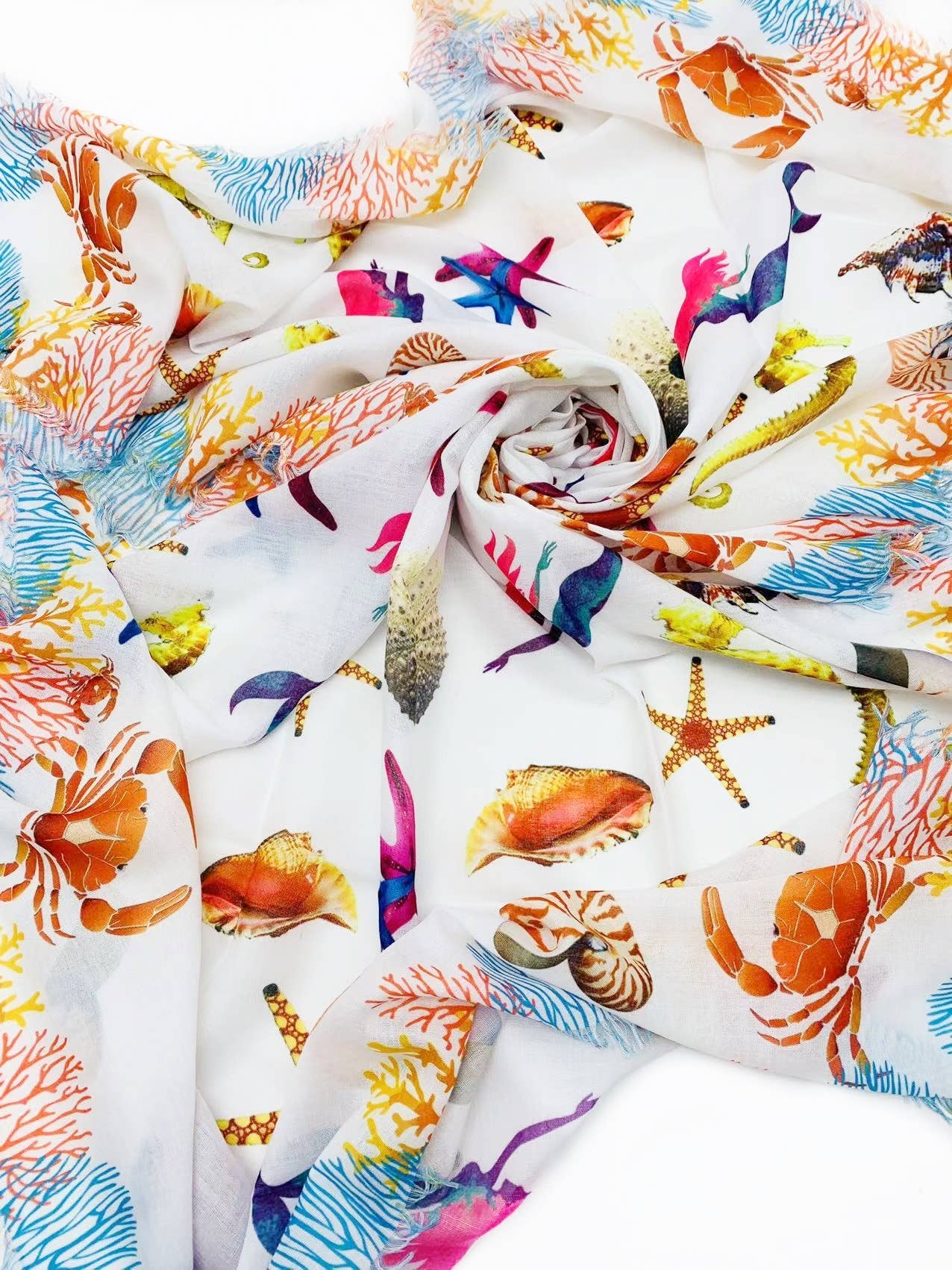 JC021060 Oversized White Sea Life Scarf/Shawl for wholesale on Faire2