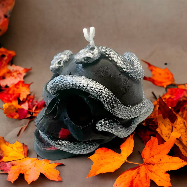 Wind Therapy Candles - Wholesale Novelty Candle - Black Bleeding Skulls with Colored Snakes2